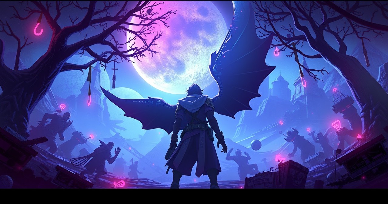 Fantasy realm with floating islands and magical structures